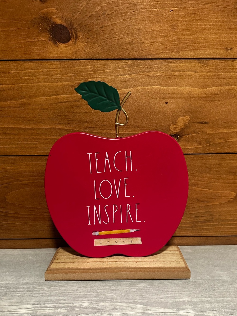 Rae Dunn Metal and wood Teach. Love. Inspire. Desk Accent
